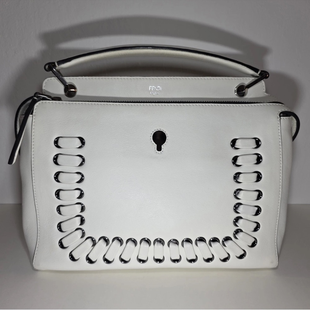 Fendi White Leather Dotcom Satchel Top Handle – authenticated- silver accents